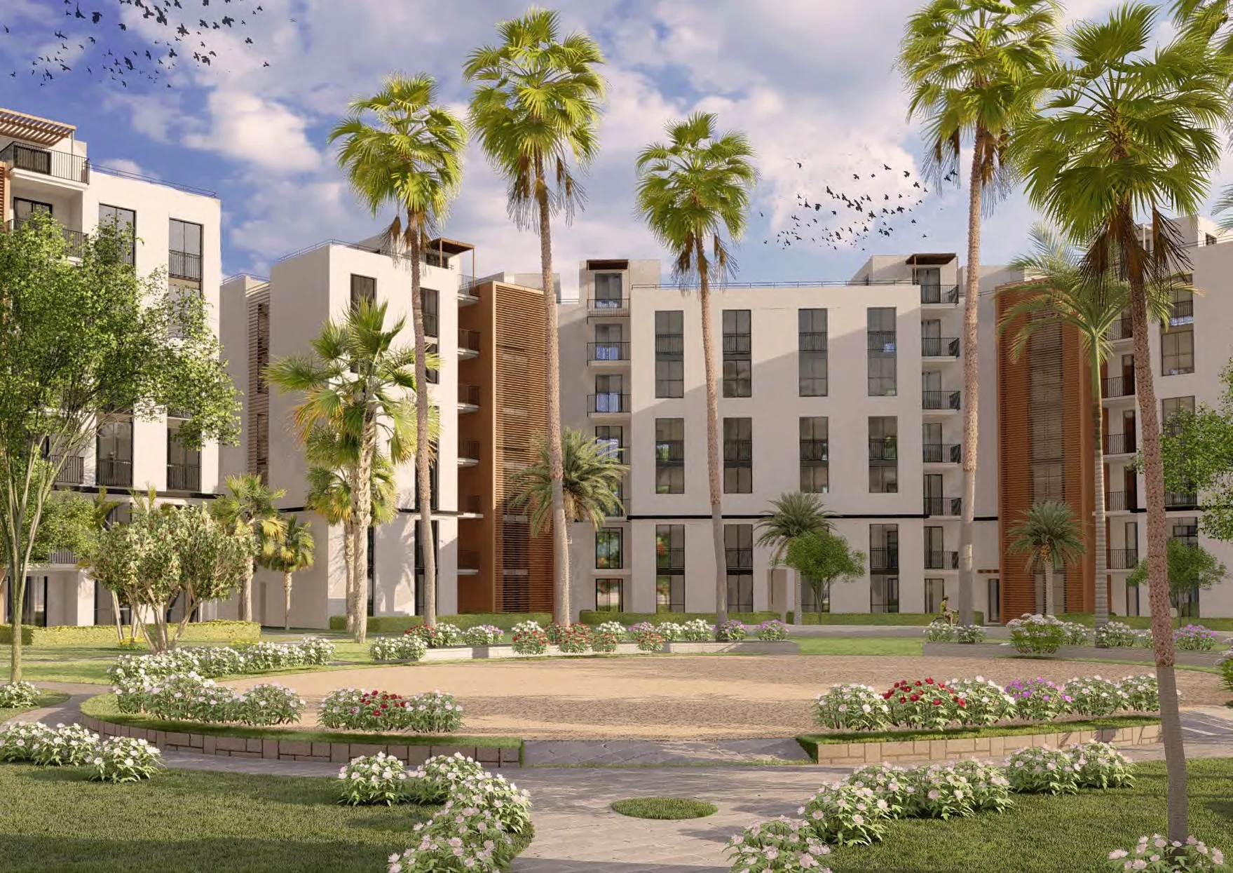 I West residential buildings and landscaped courtyard